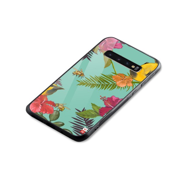 Flower Bird and Bee Glass Back Case for Galaxy S10 Plus