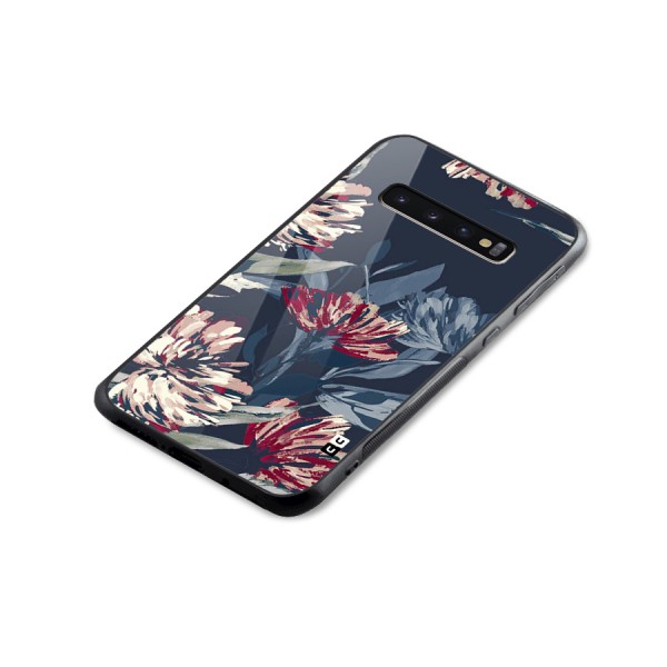 Red Rugged Floral Pattern Glass Back Case for Galaxy S10 Plus