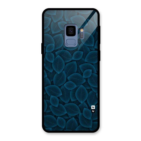 Blue Thin Leaves Glass Back Case for Galaxy S9