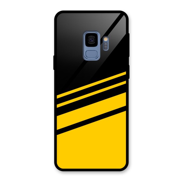 Slant Yellow Stripes Glass Back Case for Galaxy S9