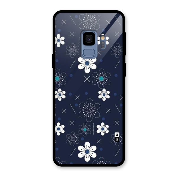 White Floral Shapes Glass Back Case for Galaxy S9