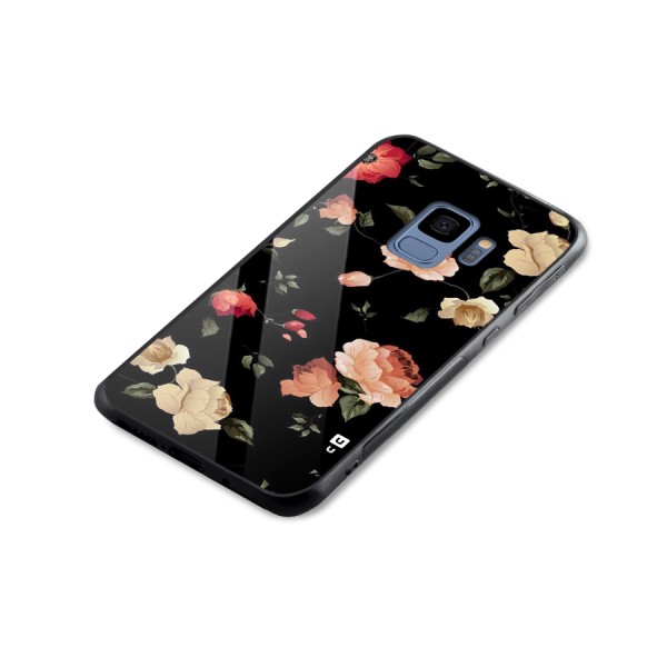 Black Artistic Floral Glass Back Case for Galaxy S9