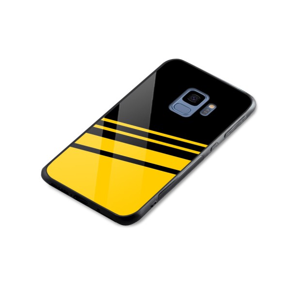 Slant Yellow Stripes Glass Back Case for Galaxy S9