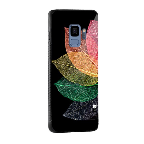 Net Leaf Color Design Glass Back Case for Galaxy S9