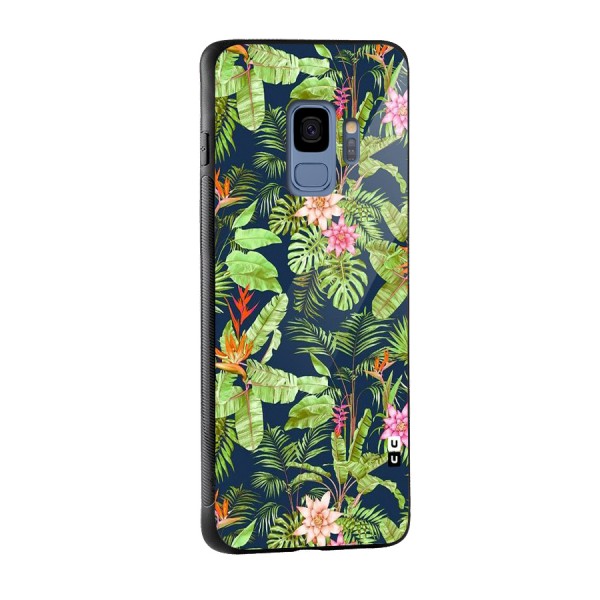 Tiny Flower Leaves Glass Back Case for Galaxy S9