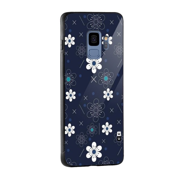 White Floral Shapes Glass Back Case for Galaxy S9