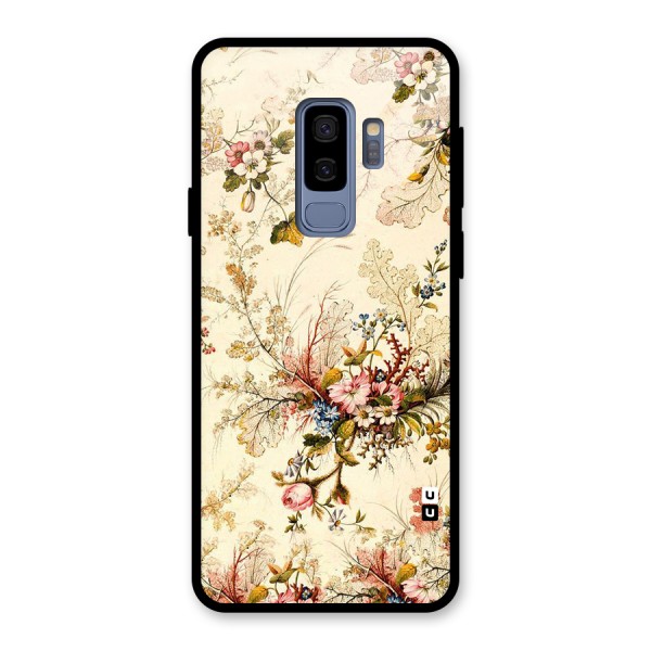 Beige Floral Glass Back Case for Galaxy S9 Plus