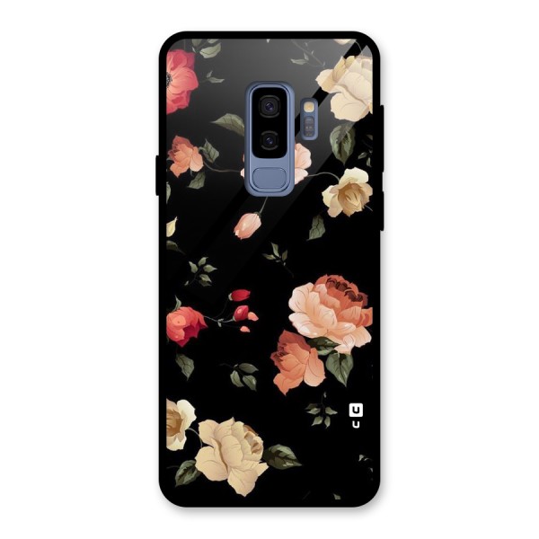 Black Artistic Floral Glass Back Case for Galaxy S9 Plus
