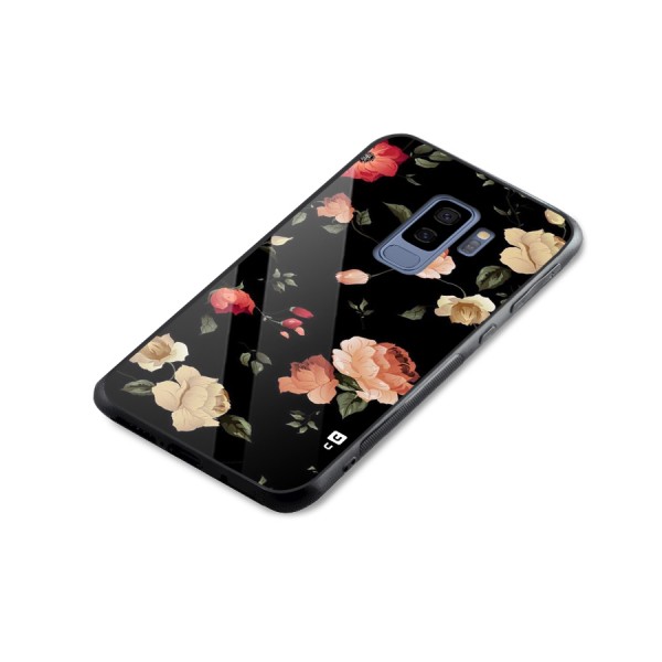 Black Artistic Floral Glass Back Case for Galaxy S9 Plus