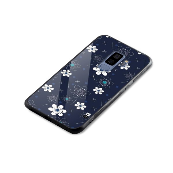 White Floral Shapes Glass Back Case for Galaxy S9 Plus