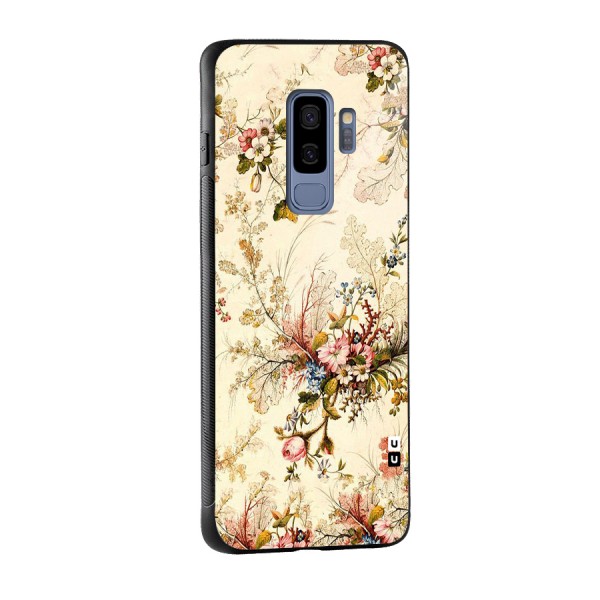Beige Floral Glass Back Case for Galaxy S9 Plus