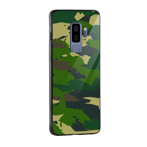Green Camouflage Army Glass Back Case for Galaxy S9 Plus