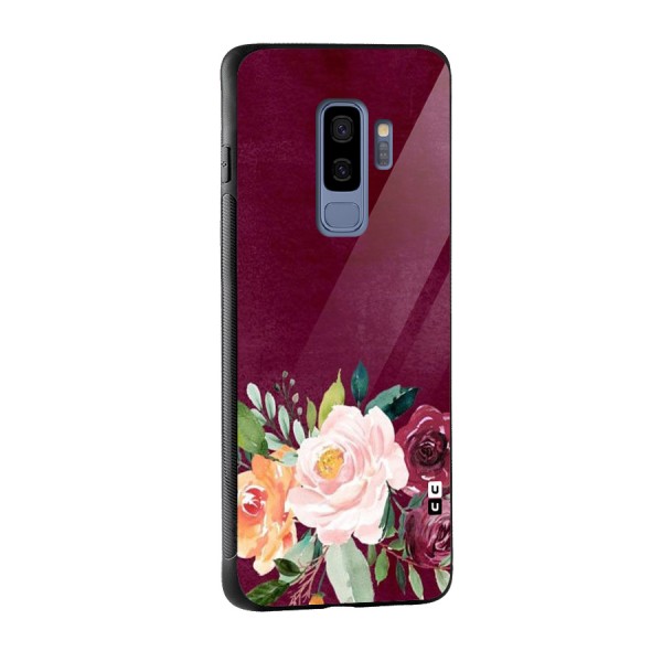 Plum Floral Design Glass Back Case for Galaxy S9 Plus