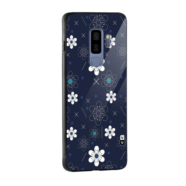 White Floral Shapes Glass Back Case for Galaxy S9 Plus