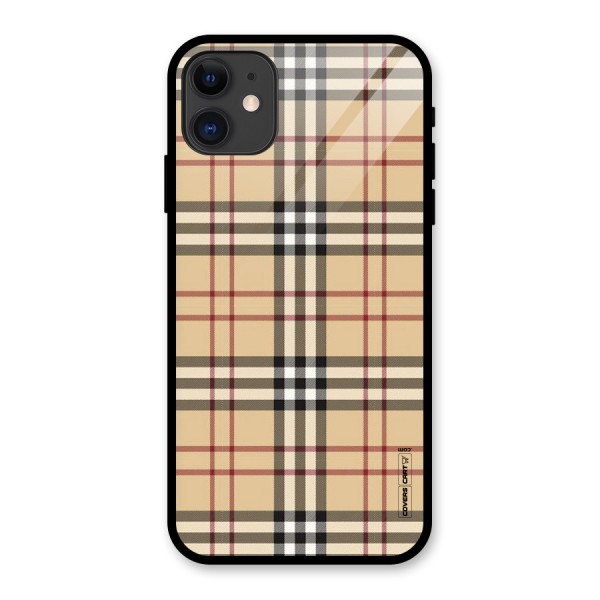 Beige Check Glass Back Case for iPhone 11