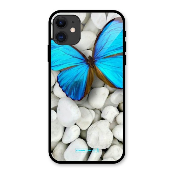 Blue Butterfly Glass Back Case for iPhone 11