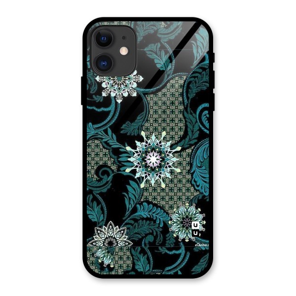 Bottle Green Floral Glass Back Case for iPhone 11