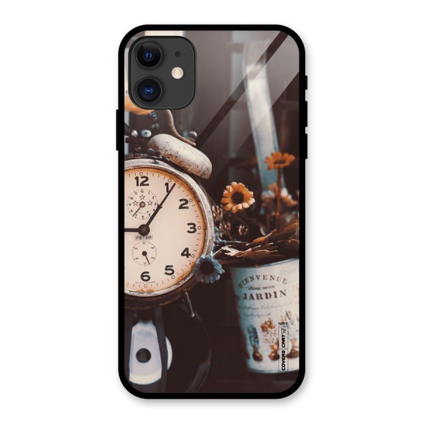 Clock And Flowers Glass Back Case for iPhone 11