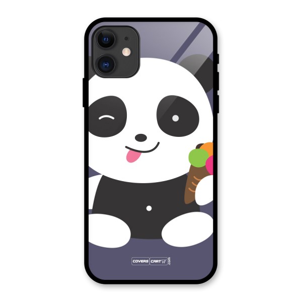 Cute Panda Blue Glass Back Case for iPhone 11