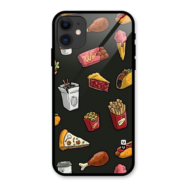 Foodie Pattern Glass Back Case for iPhone 11