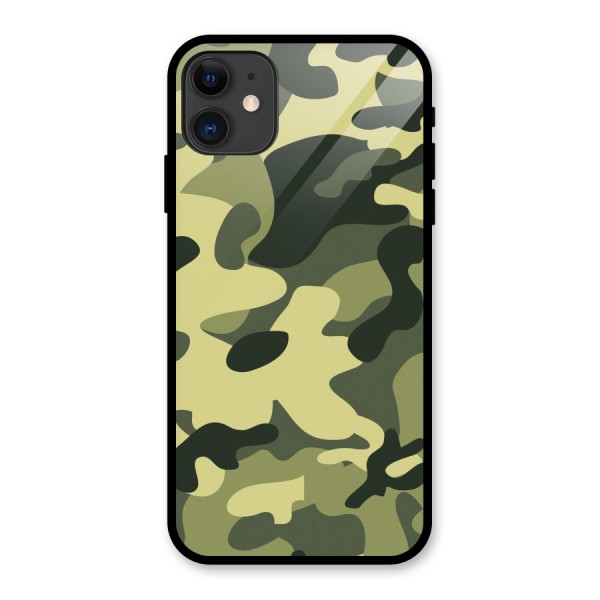 Green Military Pattern Glass Back Case for iPhone 11