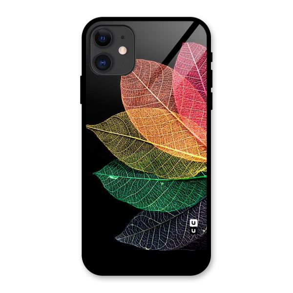 Net Leaf Color Design Glass Back Case for iPhone 11