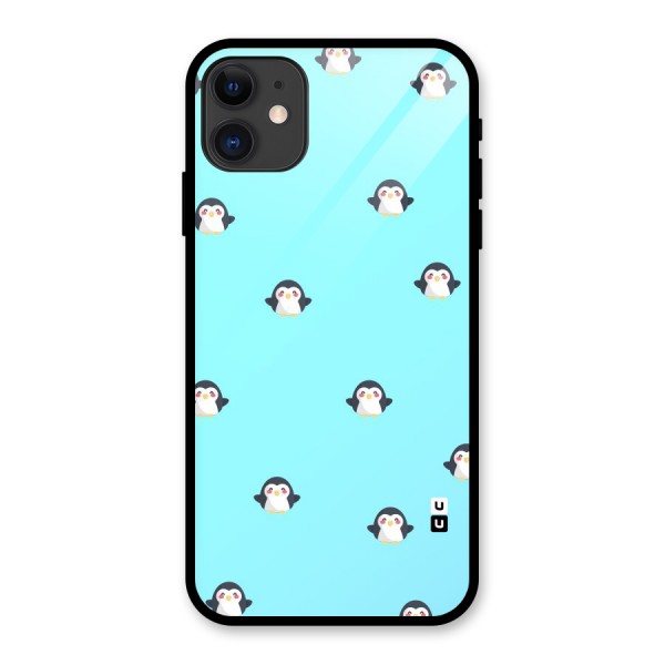 Penguins Pattern Print Glass Back Case for iPhone 11