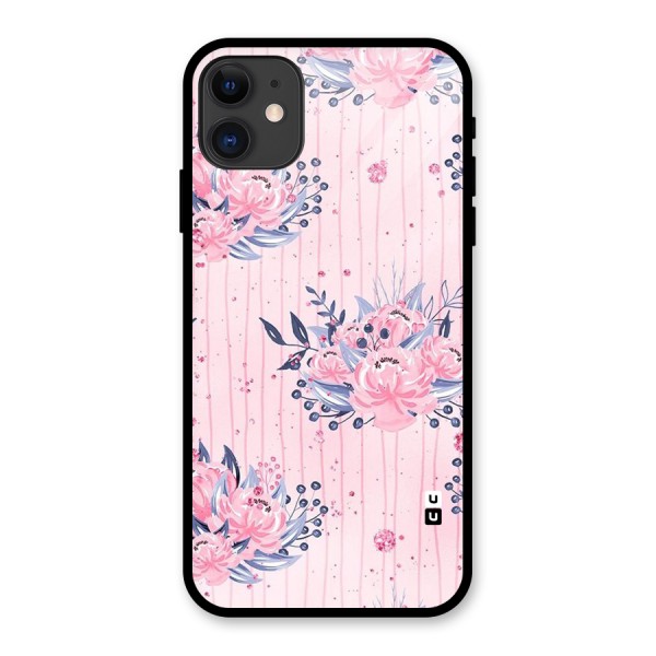 Pink Floral and Stripes Glass Back Case for iPhone 11