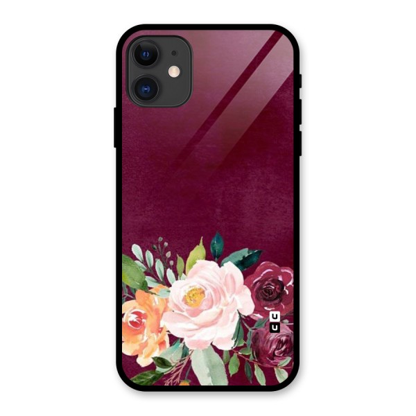 Plum Floral Design Glass Back Case for iPhone 11