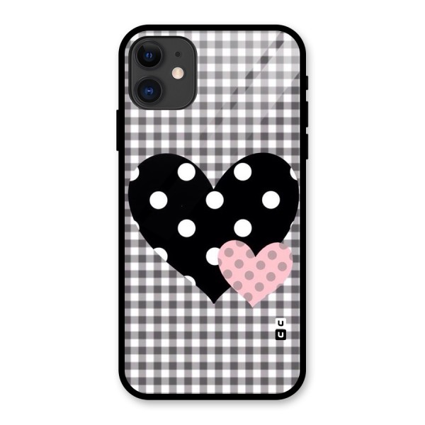 Polka Check Hearts Glass Back Case for iPhone 11