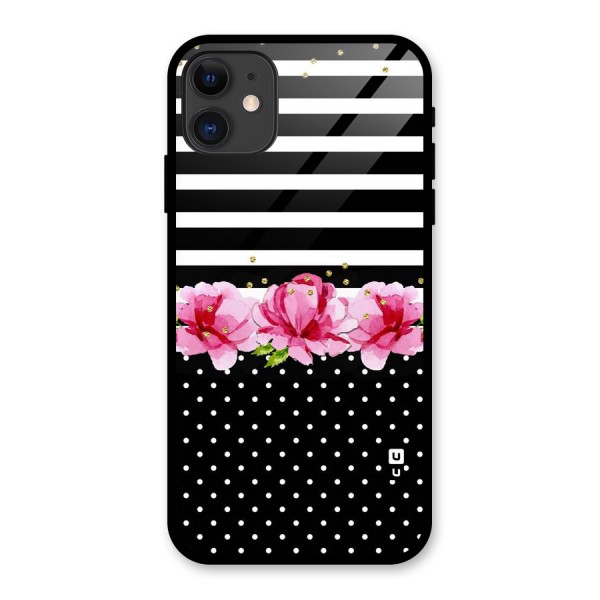 Polka Floral Stripes Glass Back Case for iPhone 11