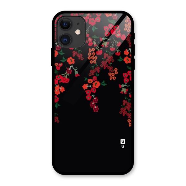 Red Floral Pattern Glass Back Case for iPhone 11