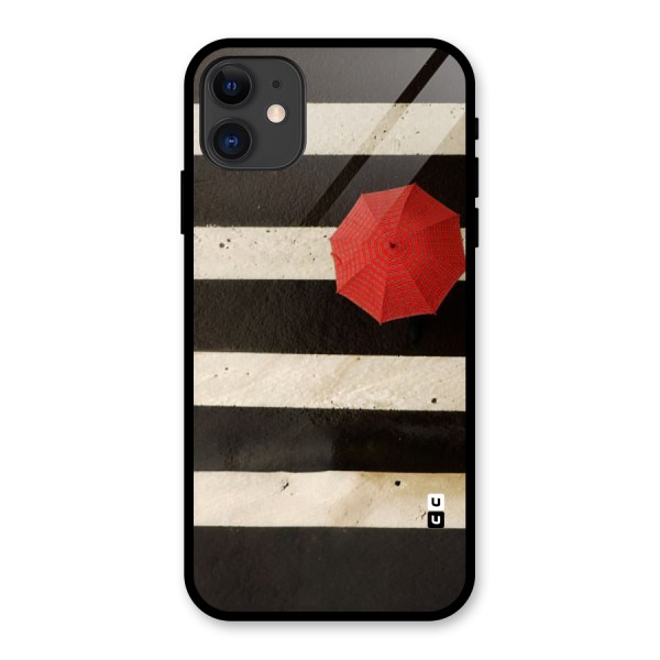 Single Red Umbrella Stripes Glass Back Case for iPhone 11