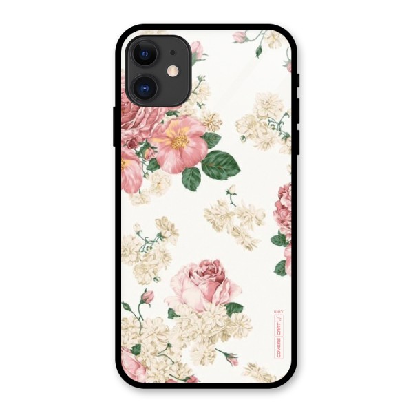 Vintage Floral Pattern Glass Back Case for iPhone 11