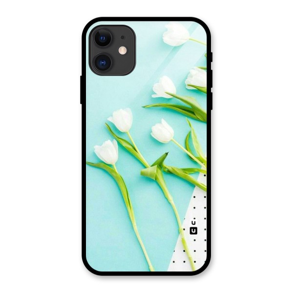 White Tulips Glass Back Case for iPhone 11