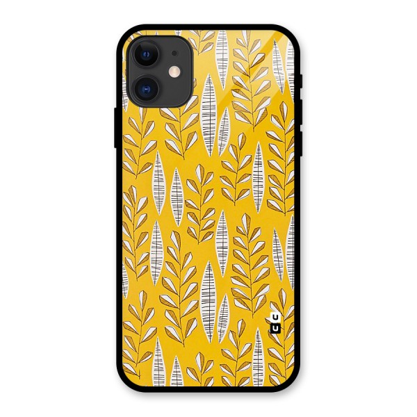 Yellow Leaf Pattern Glass Back Case for iPhone 11