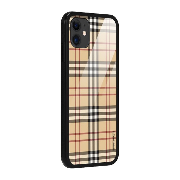 Beige Check Glass Back Case for iPhone 11