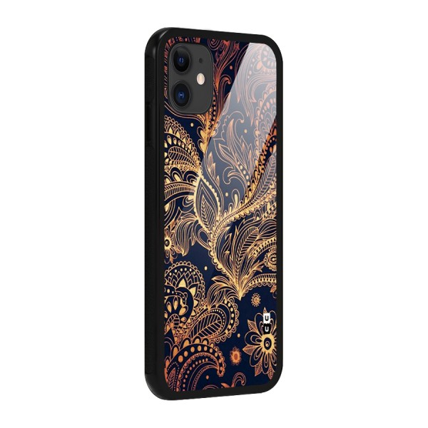 Classy Golden Leafy Design Glass Back Case for iPhone 11