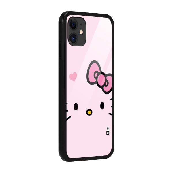 Cute Bow Face Glass Back Case for iPhone 11