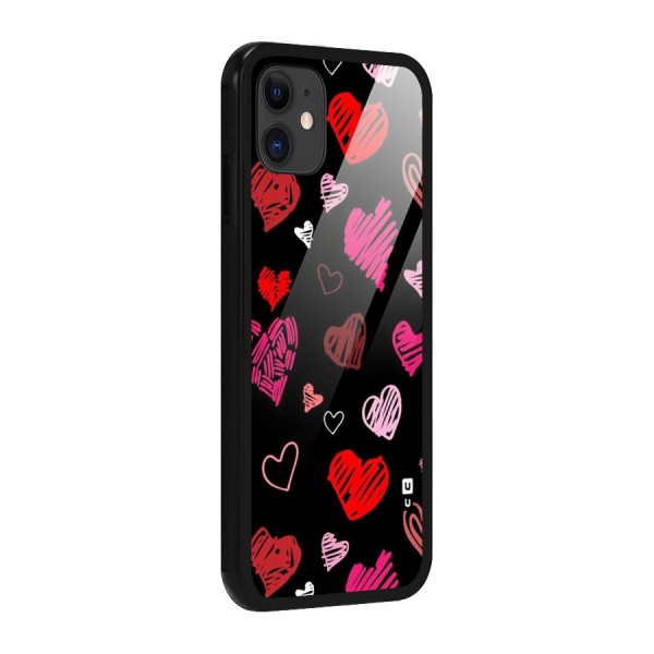 Hearts Art Pattern Glass Back Case for iPhone 11