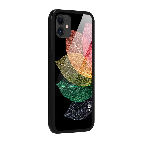 Net Leaf Color Design Glass Back Case for iPhone 11