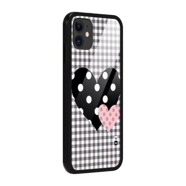 Polka Check Hearts Glass Back Case for iPhone 11