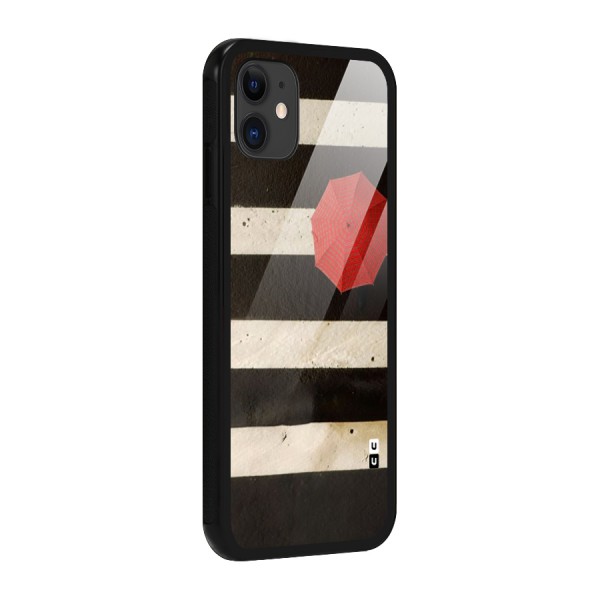 Single Red Umbrella Stripes Glass Back Case for iPhone 11