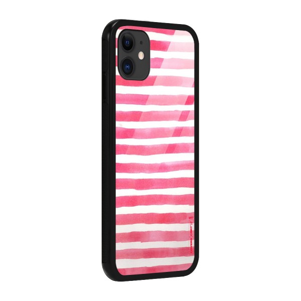 White And Pink Stripes Glass Back Case for iPhone 11