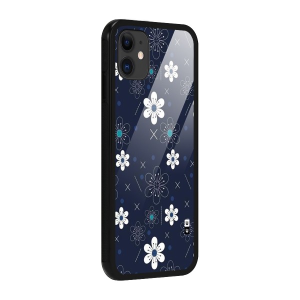 White Floral Shapes Glass Back Case for iPhone 11
