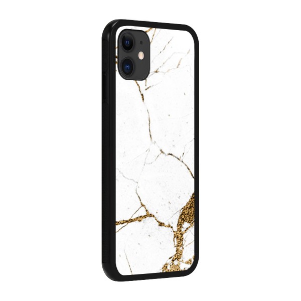 White and Gold Design Glass Back Case for iPhone 11