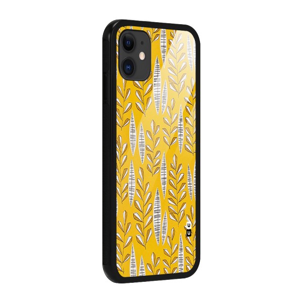 Yellow Leaf Pattern Glass Back Case for iPhone 11