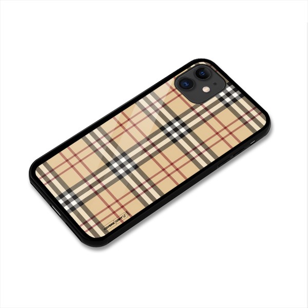 Beige Check Glass Back Case for iPhone 11