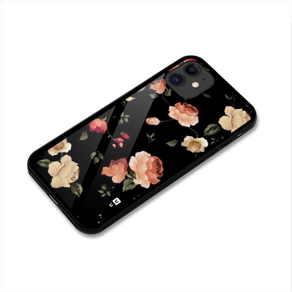 Black Artistic Floral Glass Back Case for iPhone 11