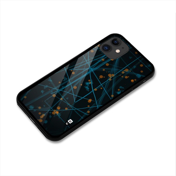 Blue Lines Gold Dots Glass Back Case for iPhone 11